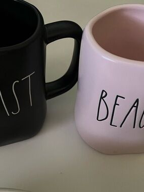 Rae Dunn Black and Light Pink Ceramic Mug Duo